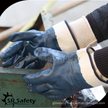 SRSAFETY safety cuff blue nitrile fully dipped oil field working glove